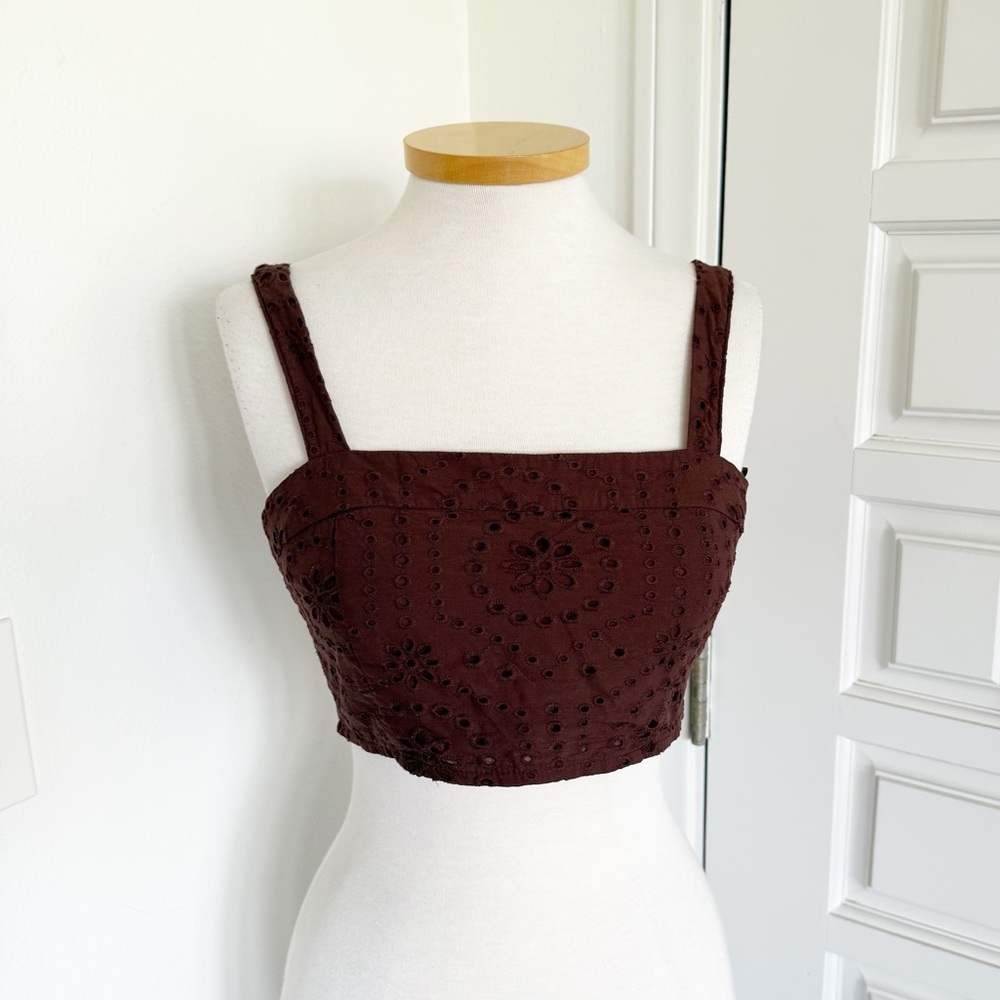 Forever 21 Brown Bustier Crop Tank Top Eyelet Size Medium